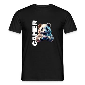 Gamer lettering with cool panda - Men's T-Shirt - black - Front - AI Model Male 178 light (178cm)