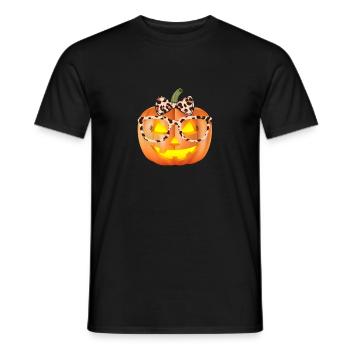 Cute Pumpkin Face Leopard Glasses Halloween - Men's T-Shirt - black - Front - AI Model Male 178 light (178cm)