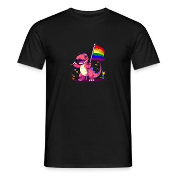 Dinosaure rose avec drapeau arc-en-ciel Humour transgenre - T-shirt homme - noir - Devant - AI Model Male 178 light (178cm)