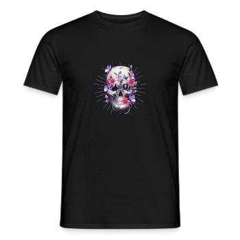 Flowered Skull Halloween Butterfly Trick - Men's T-Shirt - black - Front - AI Model Male 178 light (178cm)