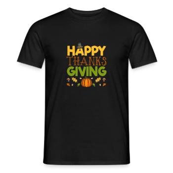 Happy Thanksgiving Day Fall Autumn Leaves - Men's T-Shirt - black - Front - AI Model Male 178 light (178cm)