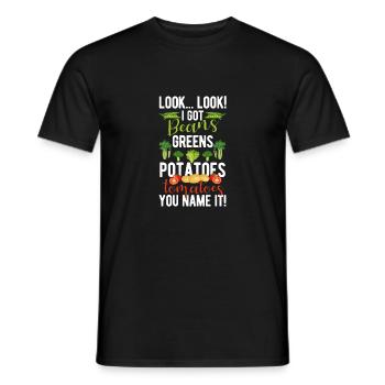 Regardez, j’ai des haricots, des légumes verts, des pommes de terre - T-shirt homme - noir - Devant - AI Model Male 178 light (178cm)