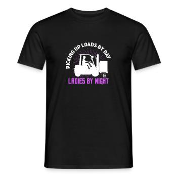 Picking Up Loads By Day & Ladies By Night Forklift - Men's T-Shirt - black - Front - AI Model Male 178 light (178cm)
