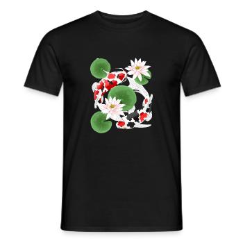 Koi dans l’étang aux nénuphars - T-shirt homme - noir - Devant - AI Model Male 178 light (178cm)