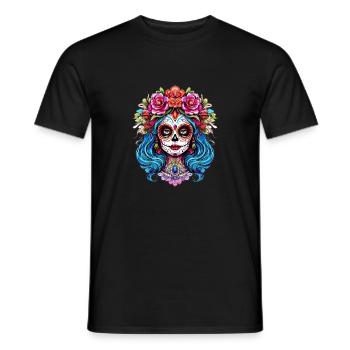 Beautiful Floral Decoration La Catrina Dia De Los - Men's T-Shirt - black - Front - AI Model Male 178 light (178cm)
