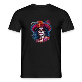La Calavera Catrina, symbole du cycle de la vie - T-shirt homme - noir - Devant - AI Model Male 178 light (178cm)