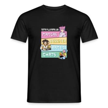Cette Fille Aime les Manga Ramen Chat Humour - T-shirt homme - noir - Devant - AI Model Male 178 light (178cm)