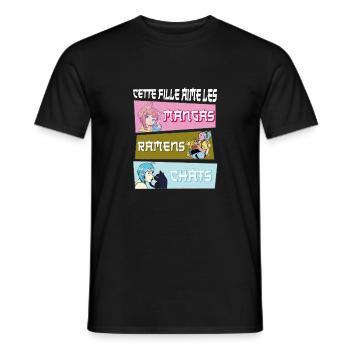 Cette Fille Aime les Manga Ramen Chat - T-shirt homme - noir - Devant - AI Model Male 178 light (178cm)