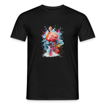 Tropical Colorful Flamingo Water Colour Splash - Men's T-Shirt - black - Front - AI Model Male 178 light (178cm)