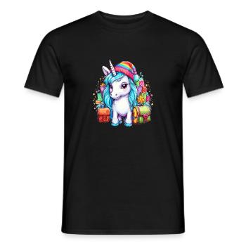Cool Unicorn Christmas with Santa Hat and Rainbow - Men's T-Shirt - black - Front - AI Model Male 178 light (178cm)