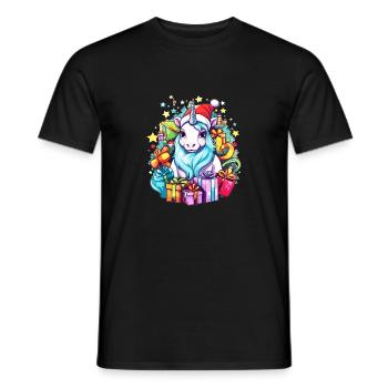Regenbogen Weihnachten Einhorn - Buntes Einhorn Chris - Männer T-Shirt - Schwarz - Vorne - AI Model Male 178 light (178cm)