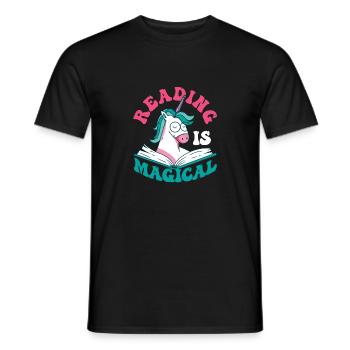 Reading is magical book lover unicorn teacher - Men's T-Shirt - black - Front - AI Model Male 178 light (178cm)