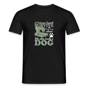 A woman cannot survive on sewing alone - Men's T-Shirt - black - Front - AI Model Male 178 light (178cm)