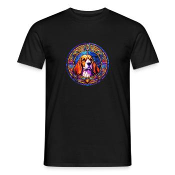 Stained Glass Design - Beagle Dog in Stained Glass - Men's T-Shirt - black - Front - AI Model Male 178 light (178cm)