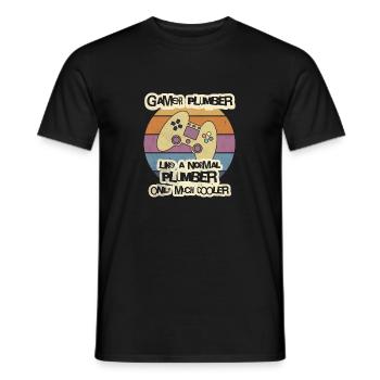 Gamer Plumber T-Shirt, 8 bits Lecteur de jeux vidéo T-S - T-shirt homme - noir - Devant - AI Model Male 178 light (178cm)