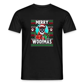 Funny Boxer Dog Christmas Design - Merry Woofmas - Men's T-Shirt - black - Front - AI Model Male 178 light (178cm)