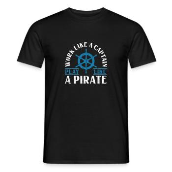 Arbeiten wie ein Kapitän Spielen wie ein Pirat - Männer T-Shirt - Schwarz - Vorne - AI Model Male 178 light (178cm)