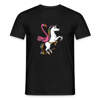 Flamingo Bird Riding Magical Unicorn - Men's T-Shirt - black - Front - AI Model Male 178 light (178cm)