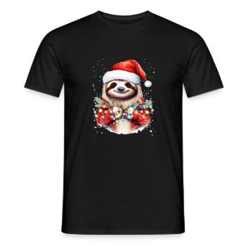Sloth Christmas Art, Cute and Funny Sloth - Men's T-Shirt - black - Front - AI Model Male 178 light (178cm)