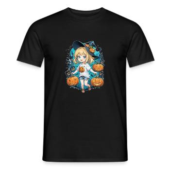 halloween sorciere citrouille manga - T-shirt homme - noir - Devant - AI Model Male 178 light (178cm)