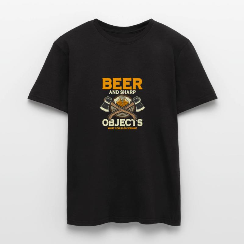 Beer And Sharp Objects Hatchet Ax Axe Throwing Men’s T-shirt