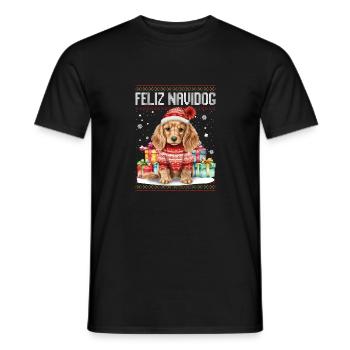 Cocker Spaniel Hund Feliz Navidog - Feliz Navidad - Männer T-Shirt - Schwarz - Vorne - AI Model Male 178 light (178cm)