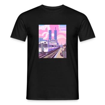Japan Train Station - Men's T-Shirt - black - Front - AI Model Male 178 light (178cm)
