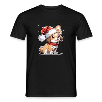 Dog with Christmas Hat - Men's T-Shirt - black - Front - AI Model Male 178 light (178cm)