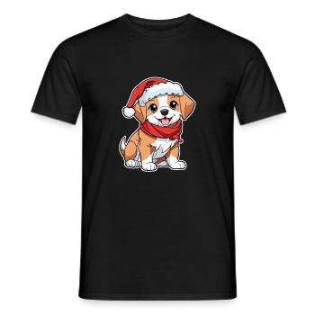 Dog with Christmas Hat - Men's T-Shirt - black - Front - AI Model Male 178 light (178cm)