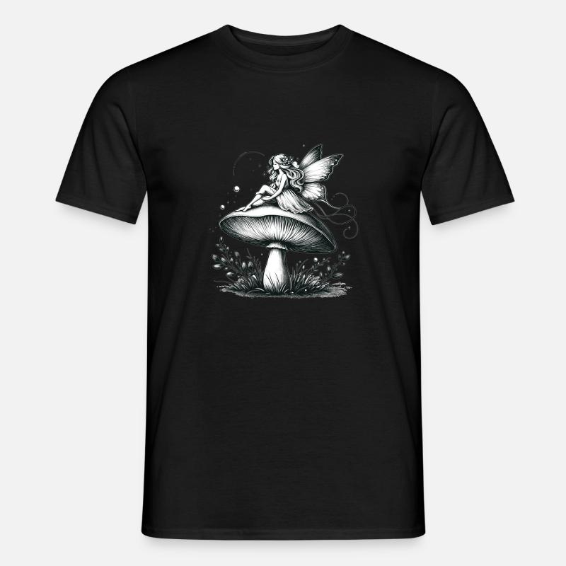 Märchenhafte Fee auf Pilz - Männer T-Shirt - Schwarz