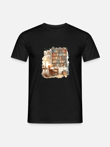 Gemütliche Heimbibliothek in Wasserfarbe - Männer T-Shirt - Schwarz