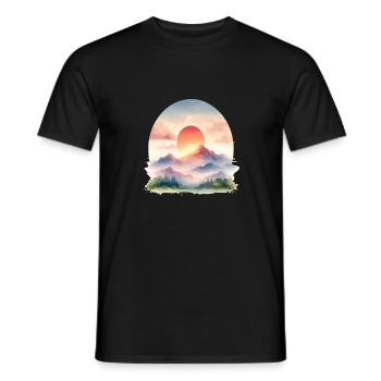 Watercolor landscape with mountain panorama near Sonnenunt - Men's T-Shirt - black - Front - AI Model Male 178 light (178cm)