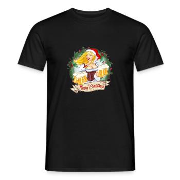 Weihnacht`s T-Shirt Frau mit Bier - Männer T-Shirt - Schwarz - Vorne - AI Model Male 178 light (178cm)