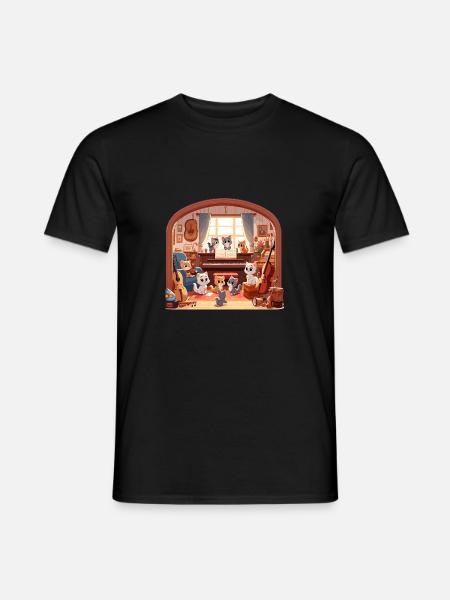 Kitten playing with instruments - Men's T-Shirt - black