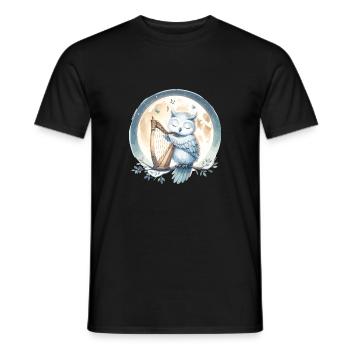 Hibou jouant de la harpe au clair de lune - T-shirt homme - noir - Devant - AI Model Male 178 light (178cm)