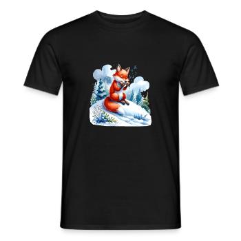 Fox playing harmonica on snow hill - Men's T-Shirt - black - Front - AI Model Male 178 light (178cm)