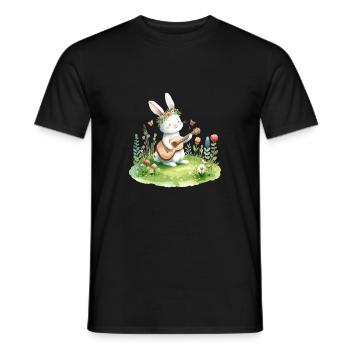 Lapin jouant de la guitare dans la prairie - T-shirt homme - noir - Devant - AI Model Male 178 light (178cm)