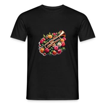 Trumpet surrounded by roses - Men's T-Shirt - black - Front - AI Model Male 178 light (178cm)