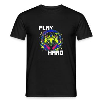 Play Hard Gamer Controller Neon Design - Männer T-Shirt - Schwarz - Vorne - AI Model Male 178 light (178cm)