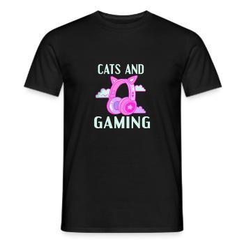 Cats and Gaming: Katzenohren Kopfhörer Design - Männer T-Shirt - Schwarz - Vorne - AI Model Male 178 light (178cm)