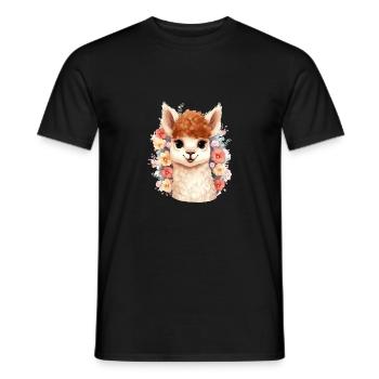 Alpaka mit Blumen - Männer T-Shirt - Schwarz - Vorne - AI Model Male 178 light (178cm)