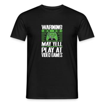 Warning May Yell At Video Games Gamer Gaming - Men's T-Shirt - black - Front - AI Model Male 178 light (178cm)
