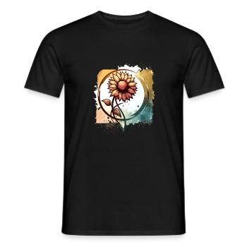 Sunflower with stem drawn - Men's T-Shirt - black - Front - AI Model Male 178 light (178cm)