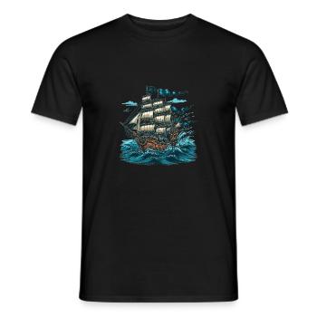 Abenteuerliches Piratenschiff auf hoher See - Männer T-Shirt - Schwarz - Vorne - AI Model Male 178 light (178cm)