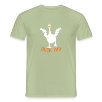 Fuck off very much. Funny Duck - Men's T-Shirt - sage - Front - AI Model Male 178 light (178cm)