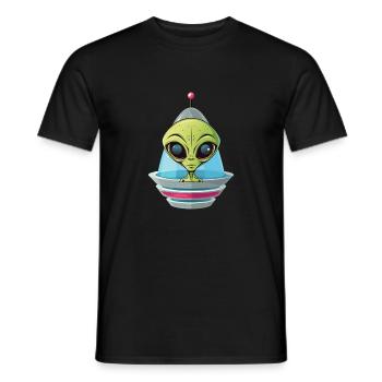 Alien head looks out of spaceship - Men's T-Shirt - black - Front - AI Model Male 178 light (178cm)