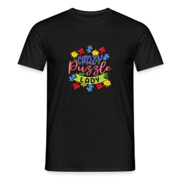 Crazy Puzzle Lady Jigsaw Puzzle Piece - Men's T-Shirt - black - Front - AI Model Male 178 light (178cm)