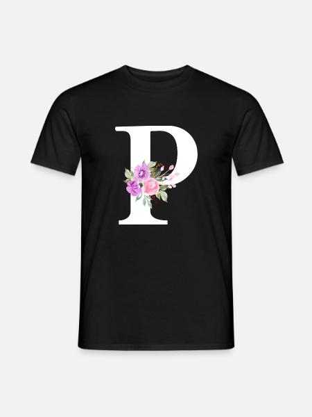 Purple floral letter p - Men's T-Shirt - black