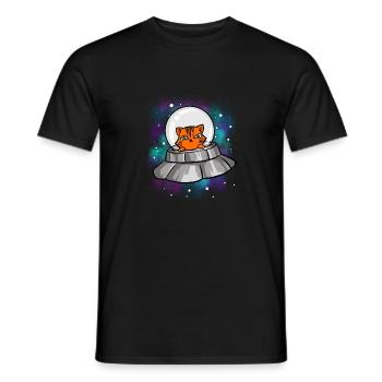 Alien UFO Cat T-Shirt Mignon Félin Extraterrestre - T-shirt homme - noir - Devant - AI Model Male 178 light (178cm)