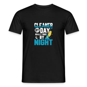 Nettoyeur le jour Vraiment fatigué la nuit Ménage - T-shirt homme - noir - Devant - AI Model Male 178 light (178cm)